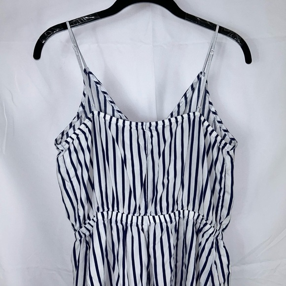 Express Dress Mini Stripe V-neck Wrap Dress Sleeveless Thin Straps Elastic Waist - Picture 7 of 12